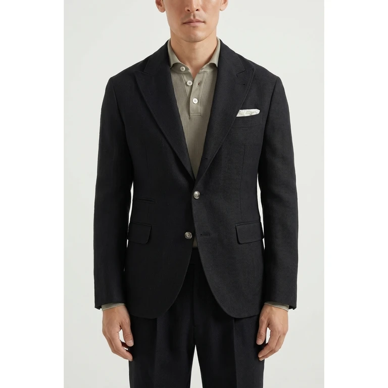 Black Linen Wool Tailored Blazer