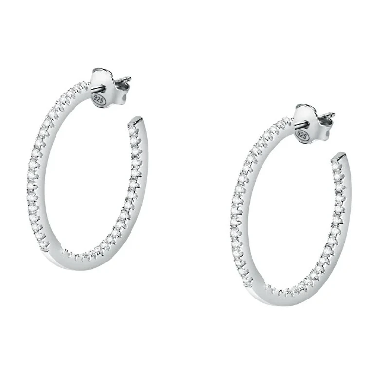 Silver Hoop Earrings Tesori Saiw147 With Zirconia
