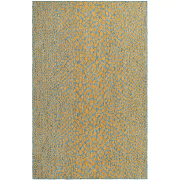Cape Town Outdoor Rug:- Yellow/Aqua, 5'3' x 8'