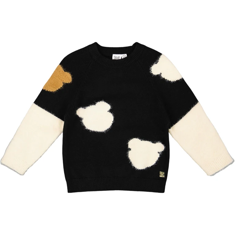 Knitted Sweater with Bear Intarsia - Little Girl