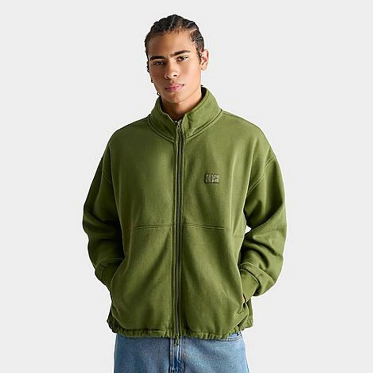 Men's Mock Neck Fleece Full-Zip Jacket in Olive Green Size: Small