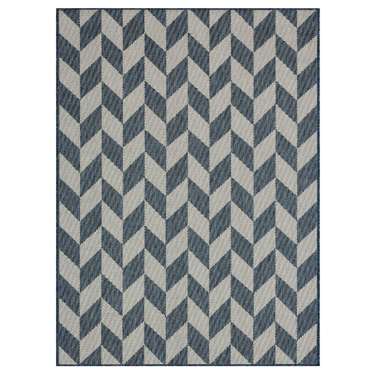 New York Patio Country Calla Contemporary Herringbone Indoor/Outdoor Area Rug - Blue/Cream 5'2'x7'2':