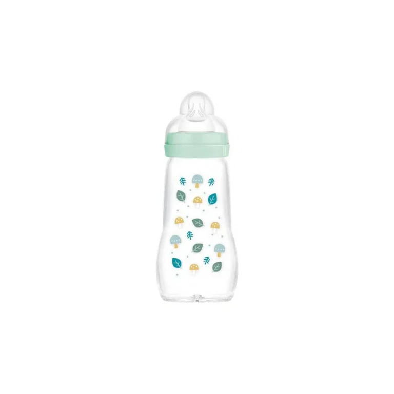 Glass Baby Bottle 2 months + 2 course "Bear/Hedgehog" - Blue 260 ml