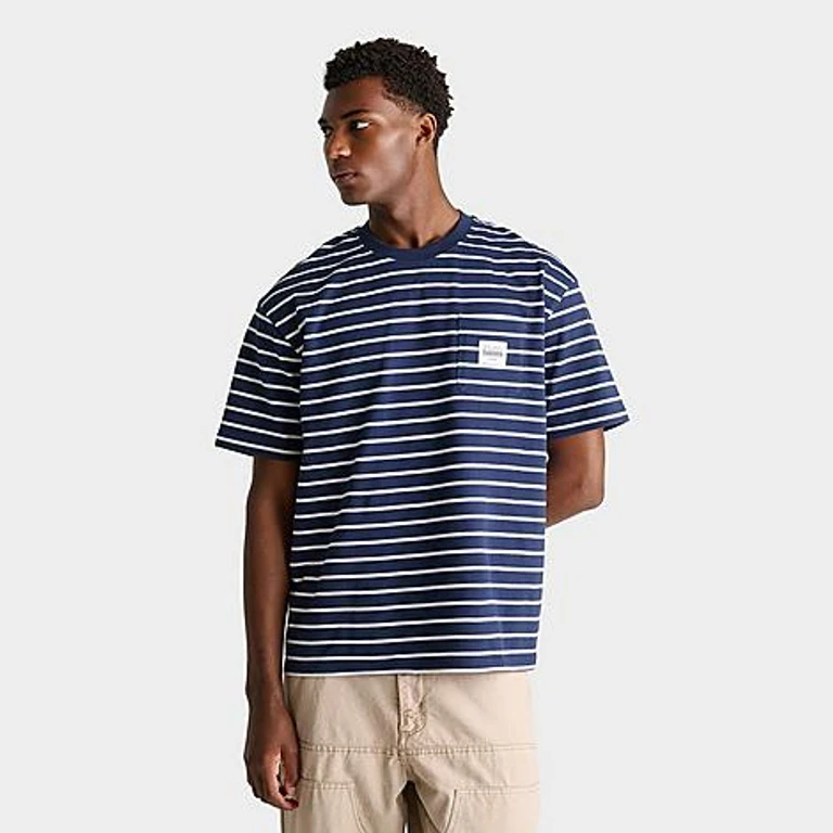Unlike Humans Men's Ten Stripes Pocket T-Shirt in Navy/White Size: Small