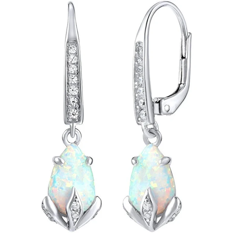 Silver Earrings With White Synthetic Opal Jjje1267W