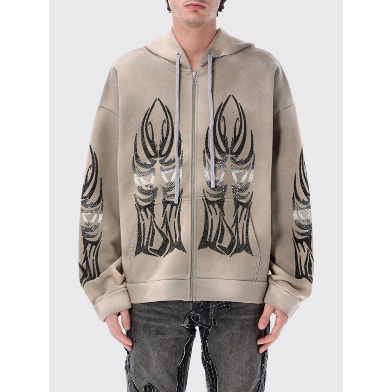 Embroidered and Rhinestone Zipped Hoodie in Jersey (1110650021V)