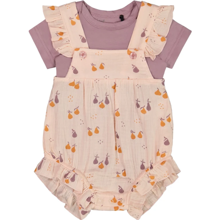 Printed Muslin Shortall and Organic Cotton Onesie Set - Baby Girl