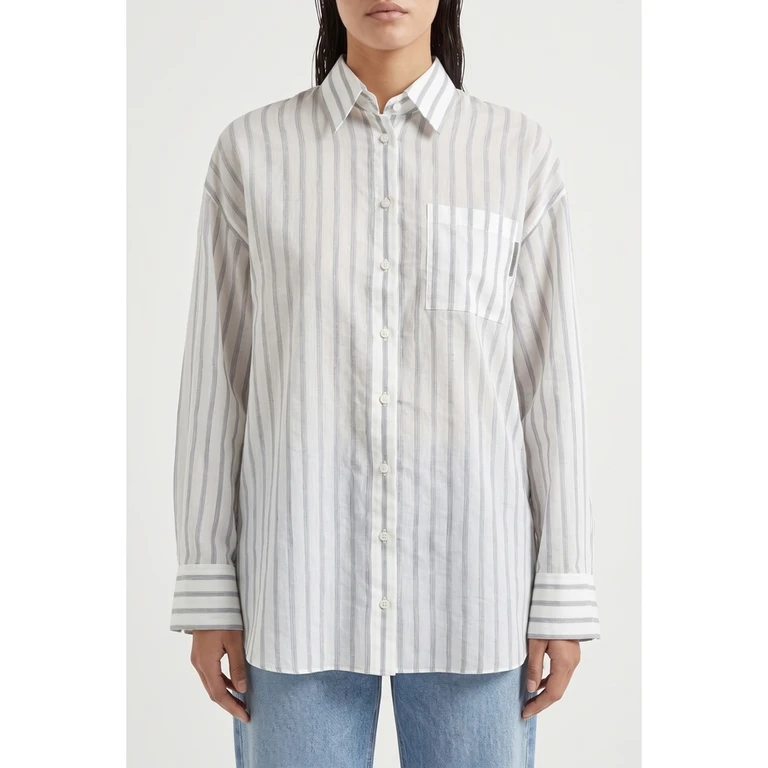 White Striped Oversized Shirt, Size M