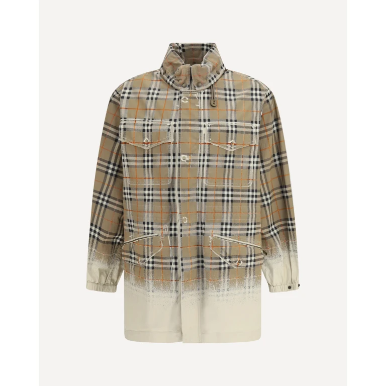 Gabardine Parka with faded Check print Male 50