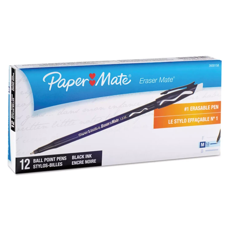 Eraser Mate Ballpoint Stick Erasable Pen, Black Ink, Medium - Dozen