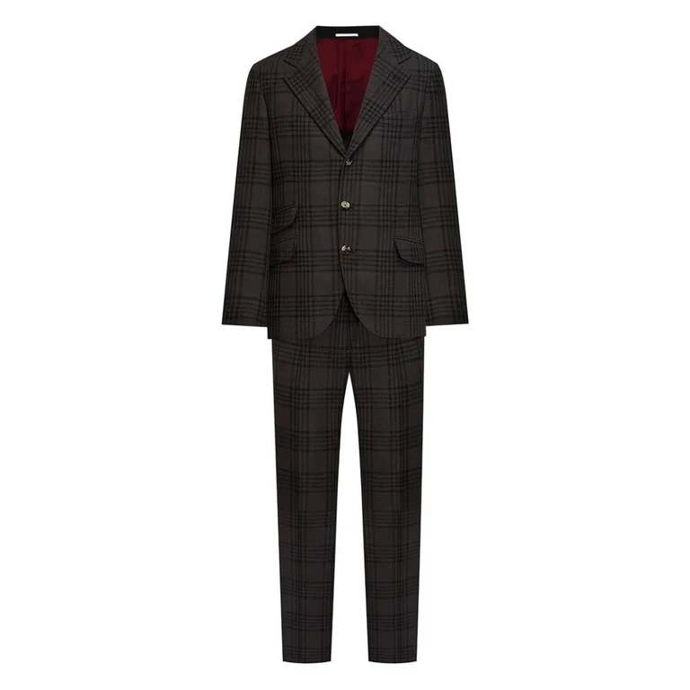 Brown Plaid Wool Silk Suit