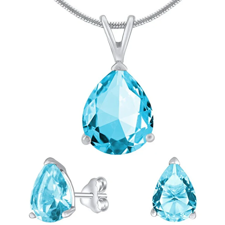 Silver Jewelry Set with Turquoise Crystal Jjjs222 (Earrings, Pendant)