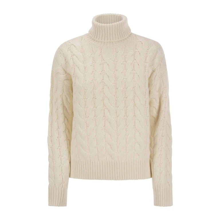 Ivory Cable Knit Turtleneck Sweater