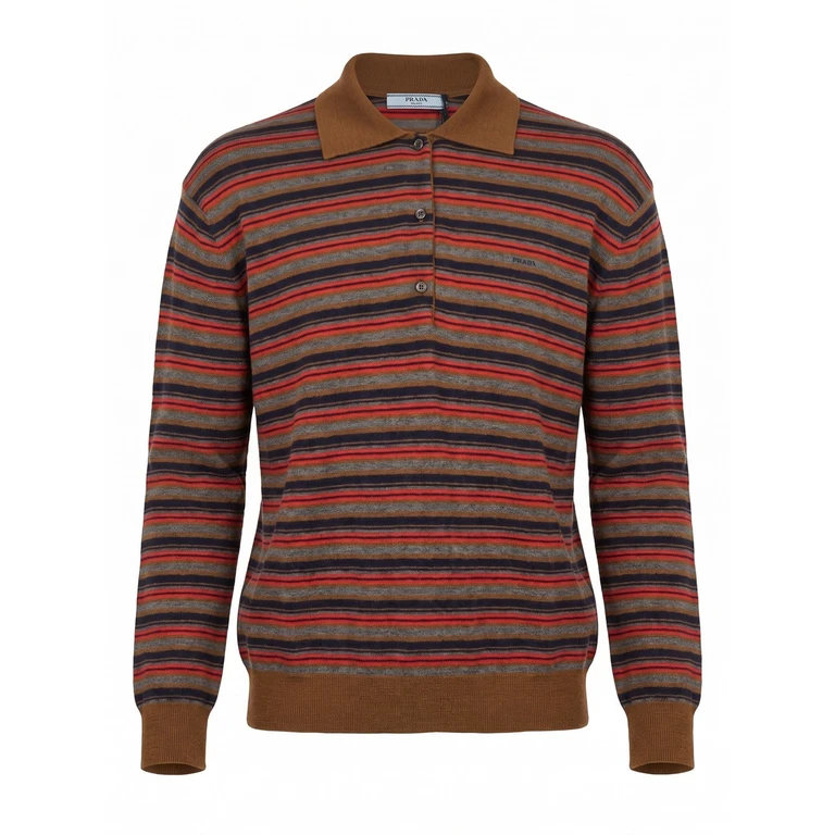 Striped Polo-Neck Sweater