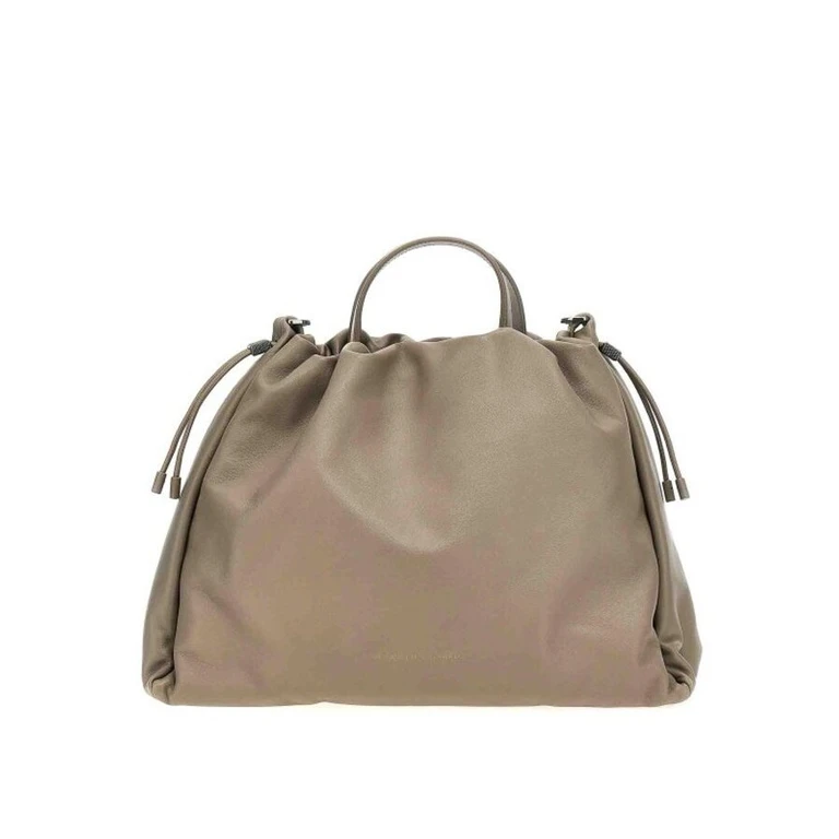 Taupe Leather Drawstring Bag