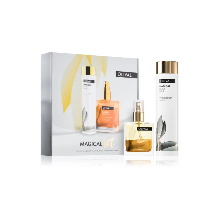 Magical Nourishing and Moisturizing Gift Set Nourishing Body Milk 200ml + Multifunction Dry Oil with Glitter for Face, Body and Hair 50ml