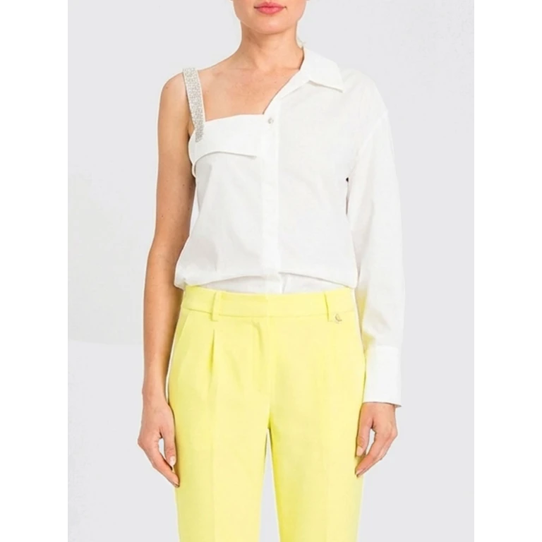 One-Shoulder Cotton Shirt with Rhinestones (261AP212000526)