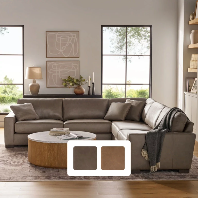 Harrison Leather Sectional:- Mushroom