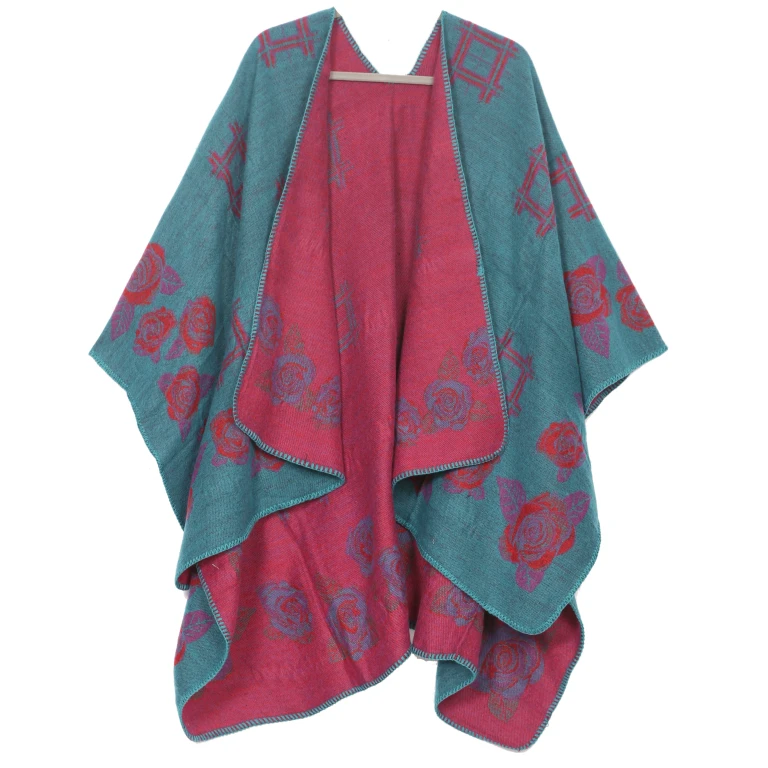Sakkas Lupe Womens Reversible Poncho Wrap Cape Shawl Sweater Coat Cardigan Pattern