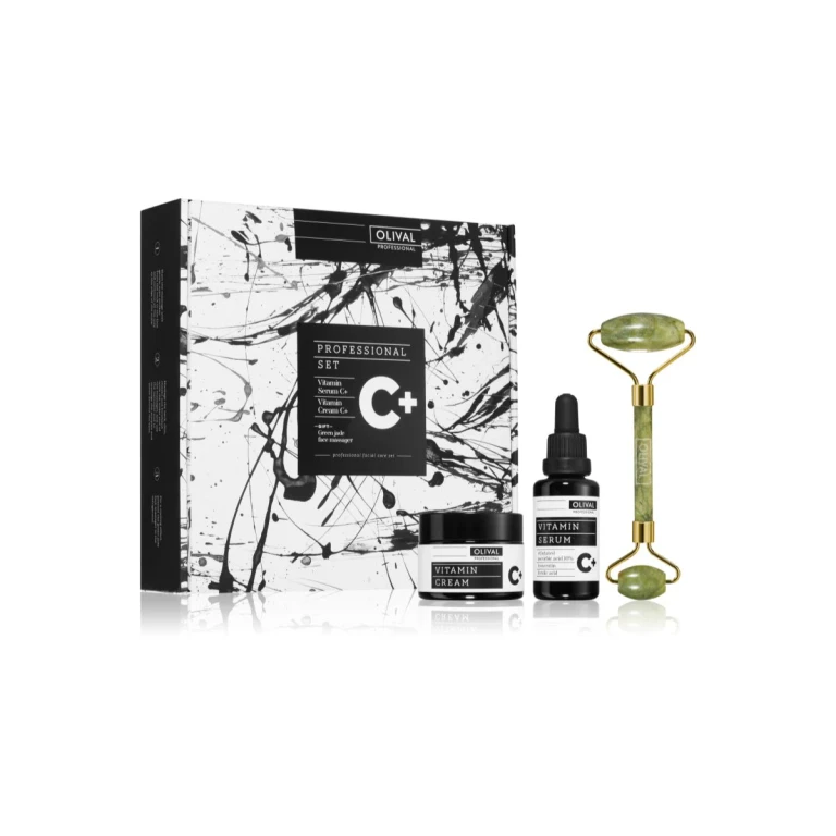 Professional C+ Facial Care Kit with Vitamin C Face Cream 50ml + Brightening Face Serum 30ml + Massage Roller for Face and Décolleté