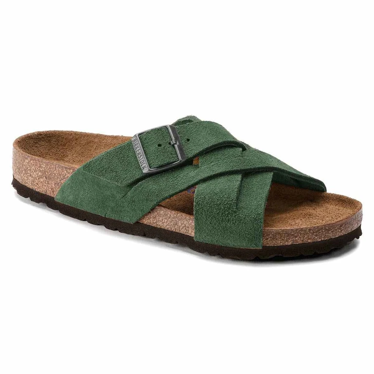 Lugano Suede Leather Soft Footbed Mountain View Green Sandals