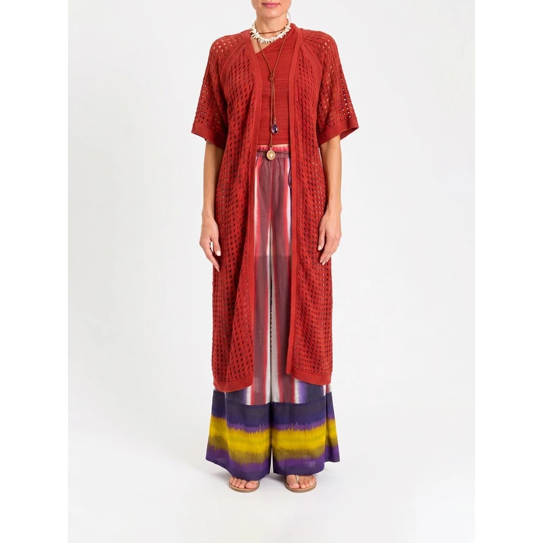 Perforated Cotton Blend Long Cardigan (261AT305204601)
