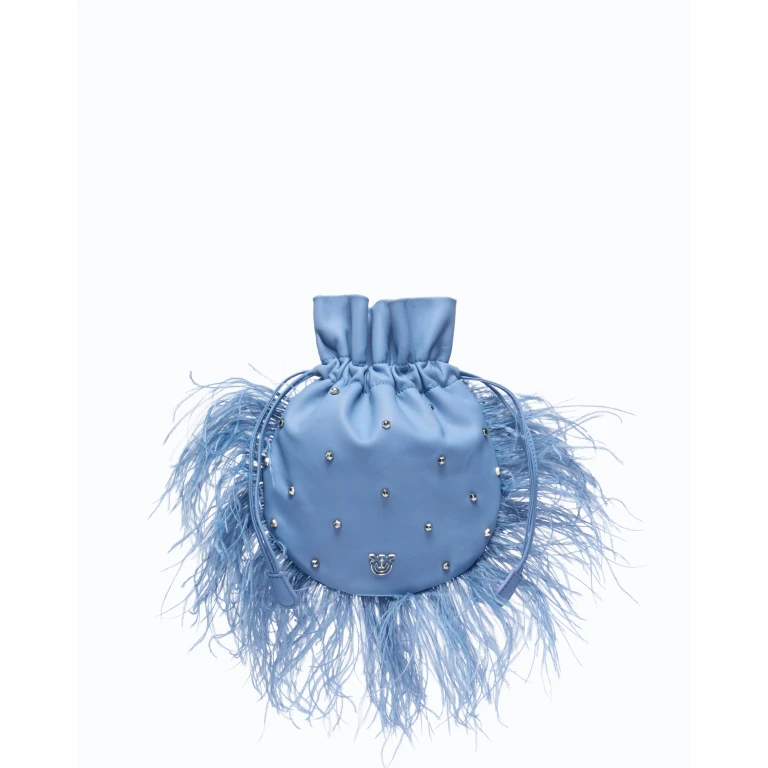 Petite pochette à bandoulière en cuir nappa à clous et plumes PINKO Galleria