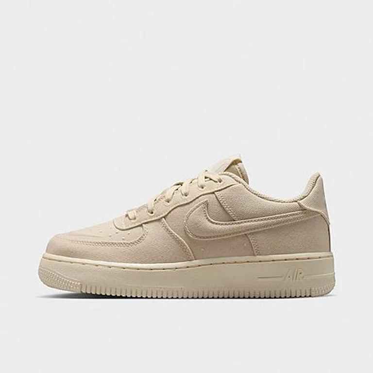 Nike Big Kids Air Force 1 Low Canvas Casual Shoes in Beach/Coconut Milk/Sail Size: 3.5