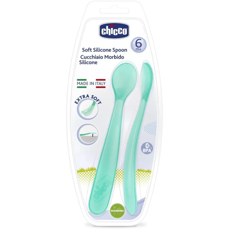 Silicone spoon Chicco Duplo Soft Blue 6m+ 2 units