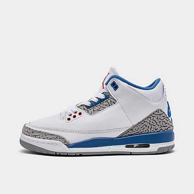 Jordan Big Kids Air Retro 3 Basketball Shoes in White/True Blue/Fire Red Size: 3.5