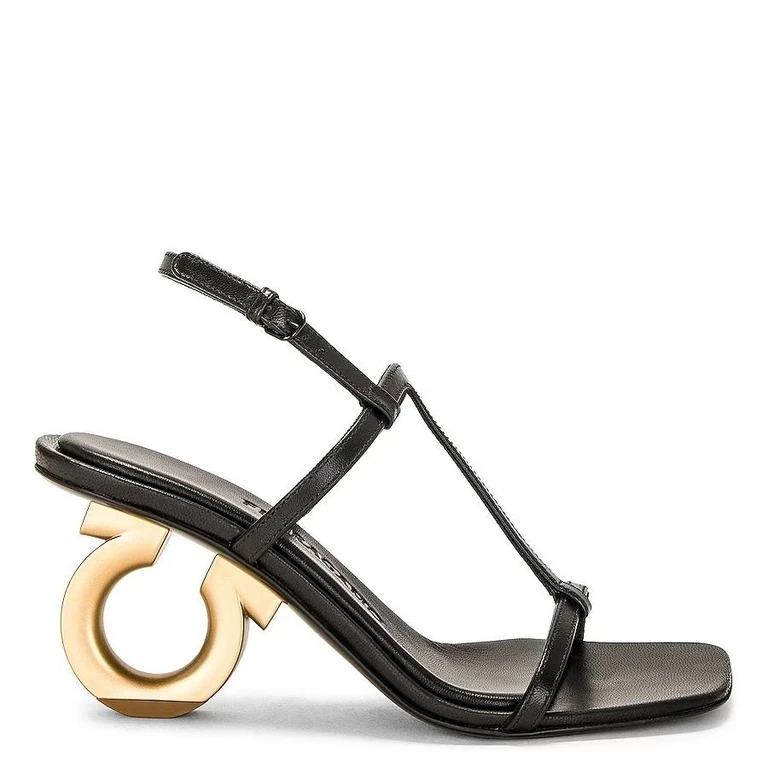 Black Elina T-Strap Gancini Sandals