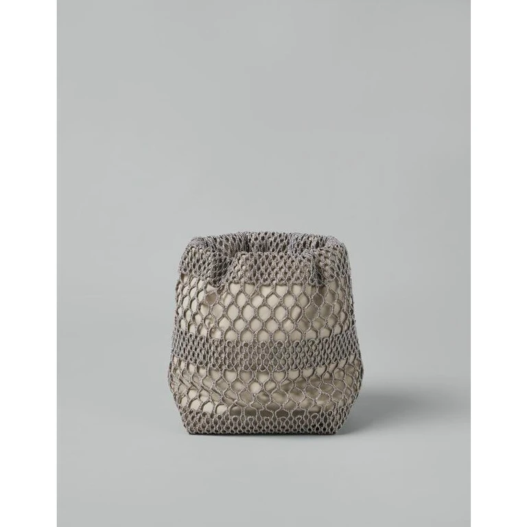 Beige Mesh Pouch Bag