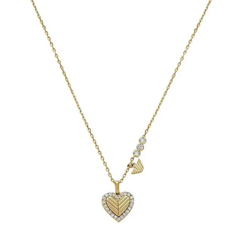 Charming Gold-Plated Necklace with Heart Zircons Eg3622710