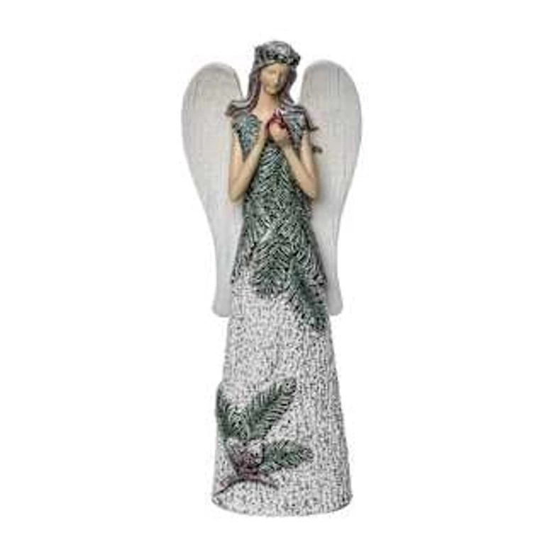 20.08 in Multicolored Christmas Woodland Angel with Bird Decorative Resin Figure for Holiday Decor
