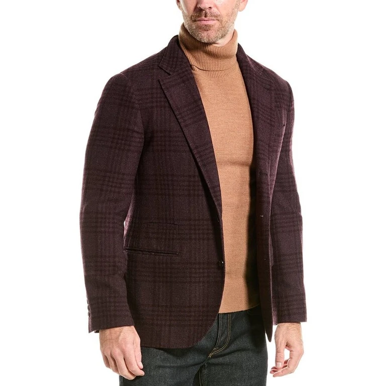 Plum Wool Blend Plaid Blazer