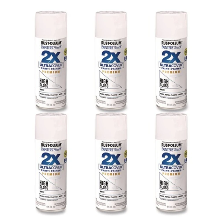 331171 Painter's Touch 2X Ultra Cover Spray Paint, High Gloss White, 12 oz Aerosol Can, 6/Carton