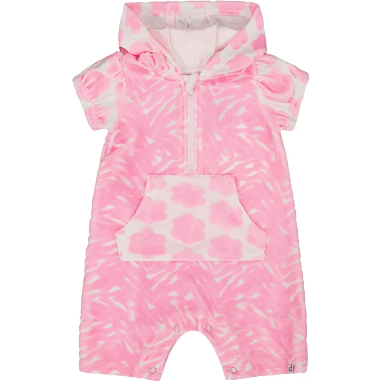 Printed Terry Romper with Hood - Baby Girl