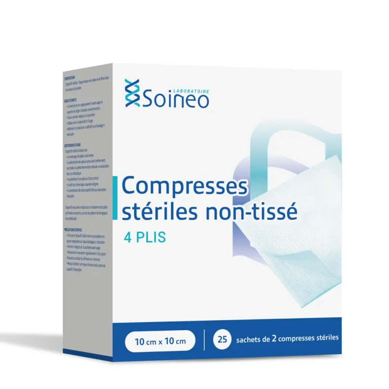 Sterile non-woven compresses 4 folds 10x10cm x25 sachets of 2