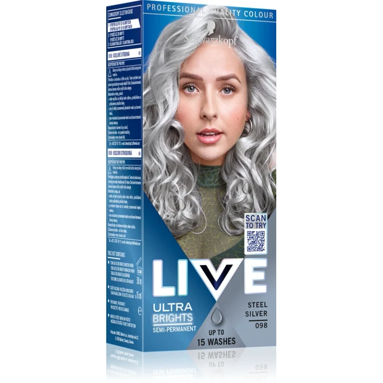 LIVE Ultra Brights or Pastel semi-permanent hair dye color 98 Steel Silver