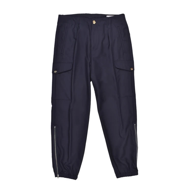 Navy Virgin Wool Cargo Trousers