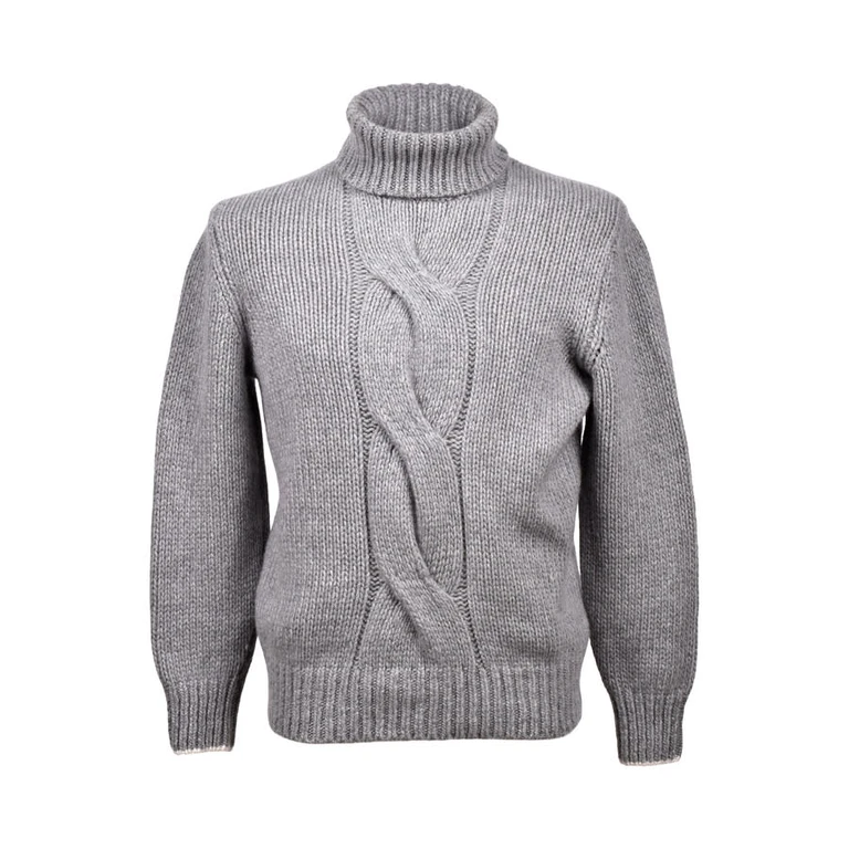 Light Grey Cashmere Cable Knit Turtleneck