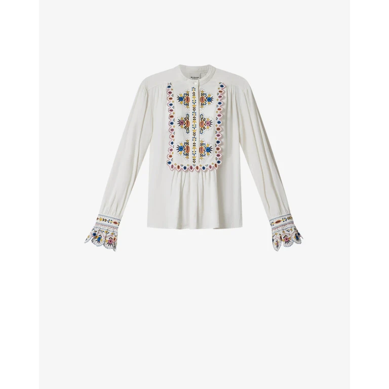 Blouse en lin viscose avec broderies multicolores