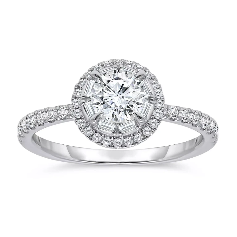 0.95 CT. T.W. Round & Baguette Diamond Bridal Ring in 14K White Gold- 5:- 5