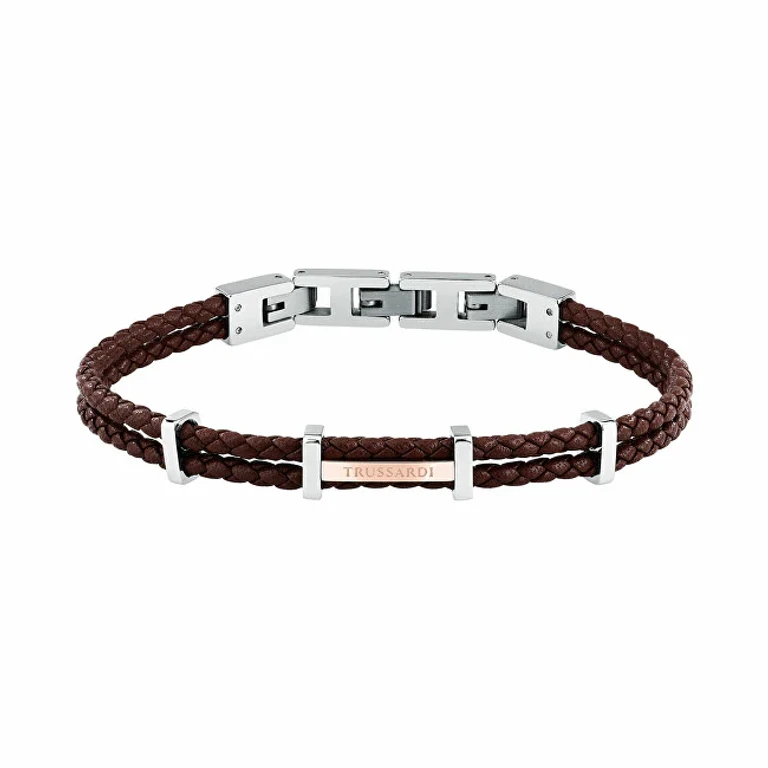 Brown Woven Leather Men's Bracelet T-Leather Tjaxz12