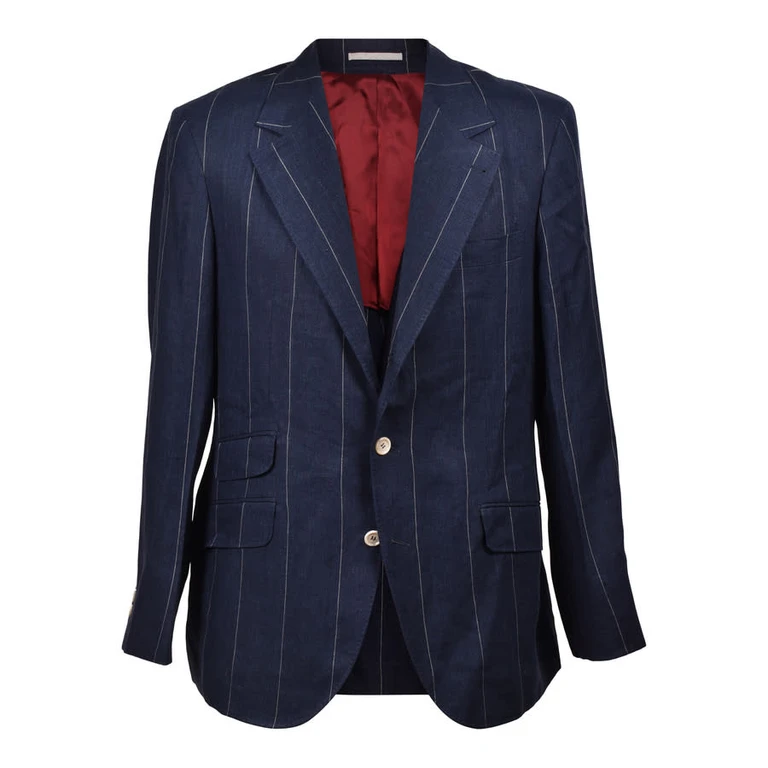 Navy Linen Striped Three-Button Suit