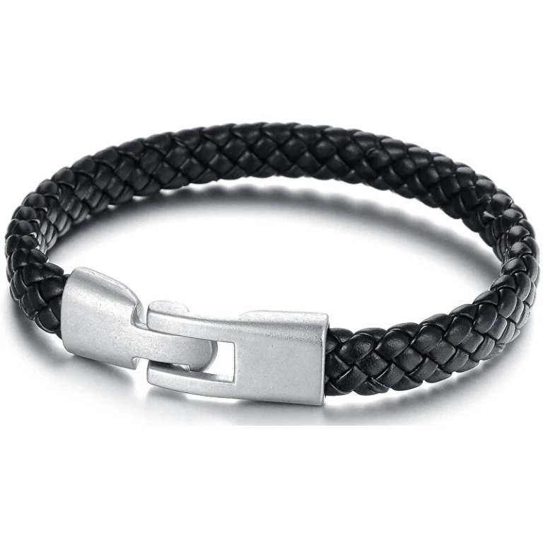 Black Woven Leather Men's Bracelet