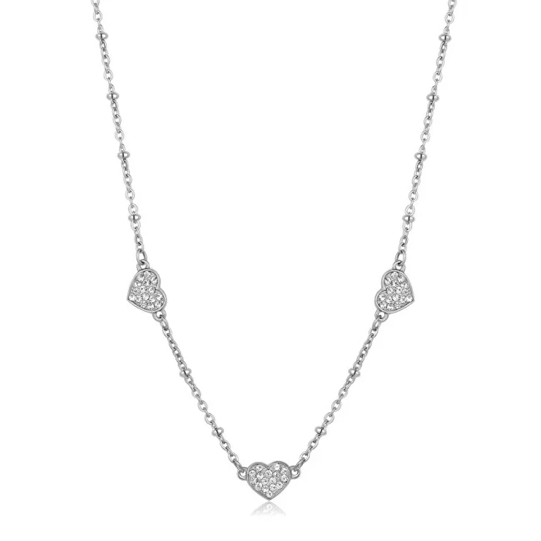 Necklace Aurora Sar38 Sparkling Hearts In Steel With Love Pendant