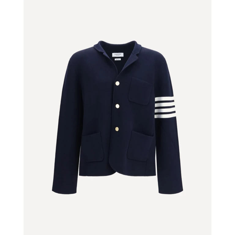 Single-breasted wool Jacket with four-bar sleeve detail Male 5