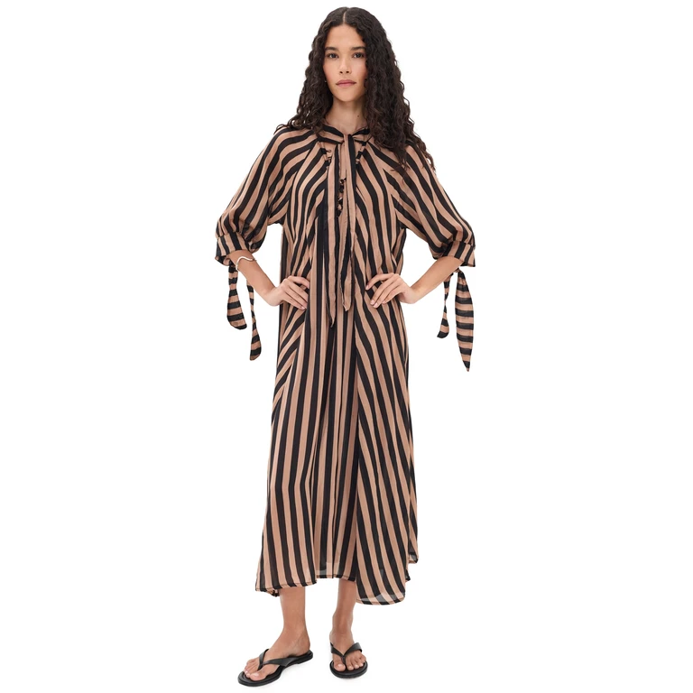 Monét Dress Thick Stripe Black & Tan M