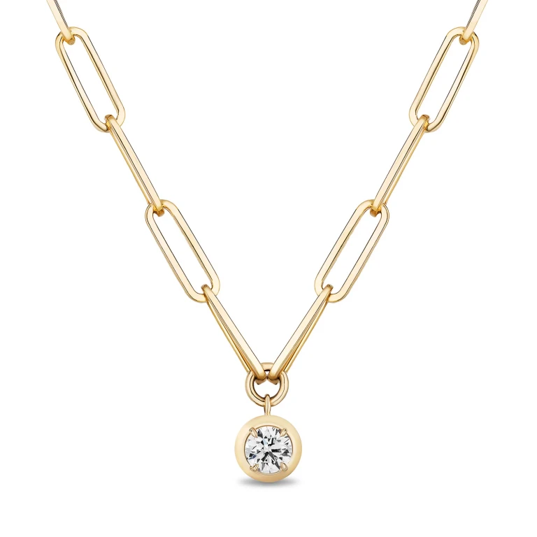 Round Cut Diamond Paperclip Necklace in 14K Gold- 0.50 C. T.T. W.:- 0.50 C. T.T. W.